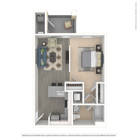 Floor plan for studio, 1 bath, 644 sqft